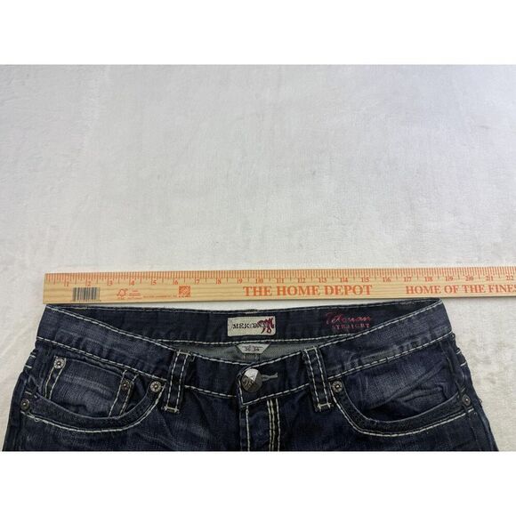 MEK Denim Jeans Mens 36x34 Blue Tetouan Straight Leg Contrast Stitch Distressed - Picture 5 of 15